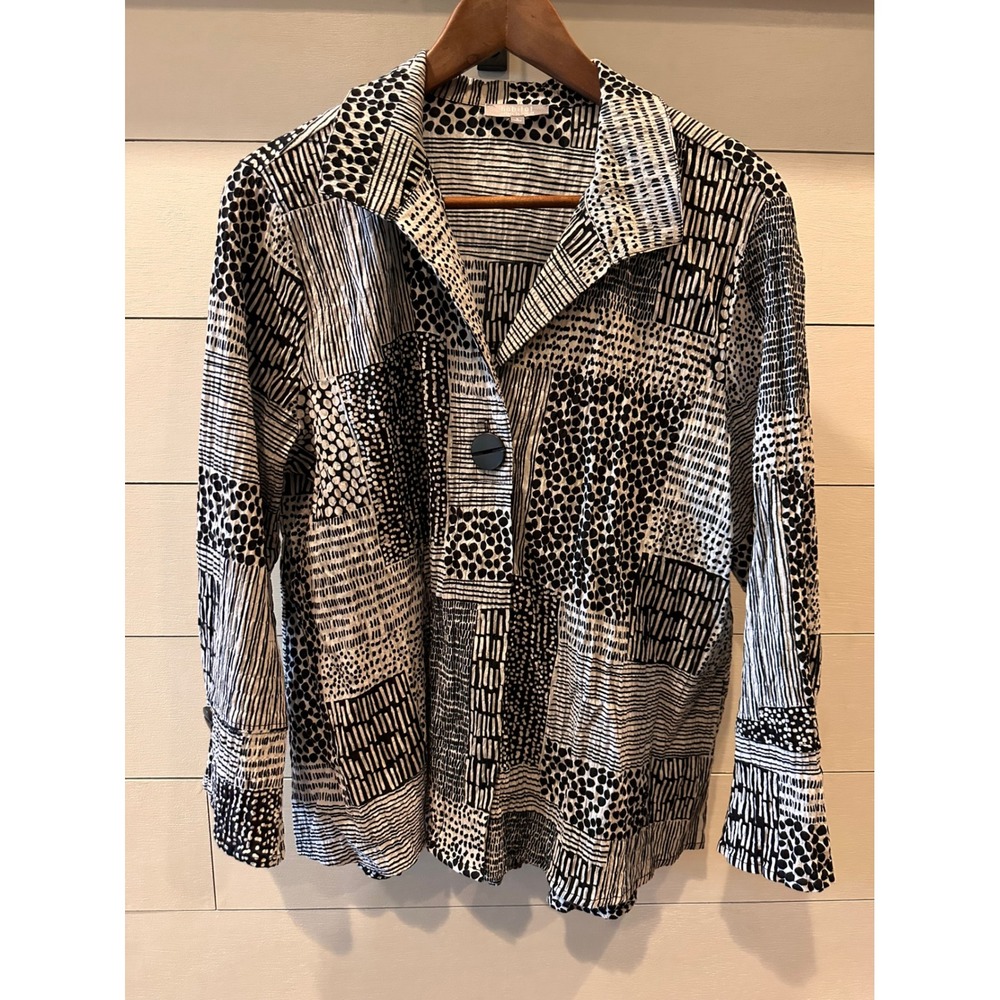 Habitat Clothes To Live In Womens Black White Geometric Patchwork Shirt Small